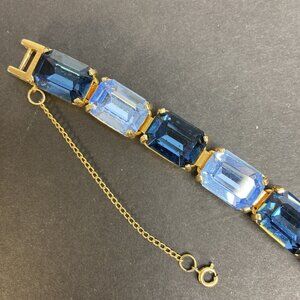 Robert Zentall Bracelet Large Blue Stone GoldTone Fold Over Clasp Safety 1950s